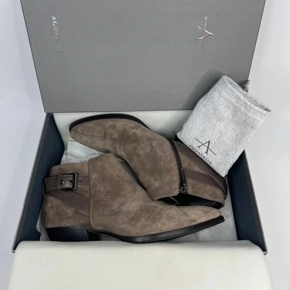 AQUATALIA Made in Italy 🇮🇹 LEATHER Farin Brushed Oil Suede Taupe Booties 8.5M
